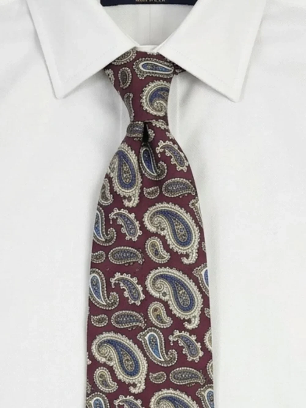 Brooks Brothers Mens Silk Necktie Burgundy Blue Paisley Pattern Classic Formal